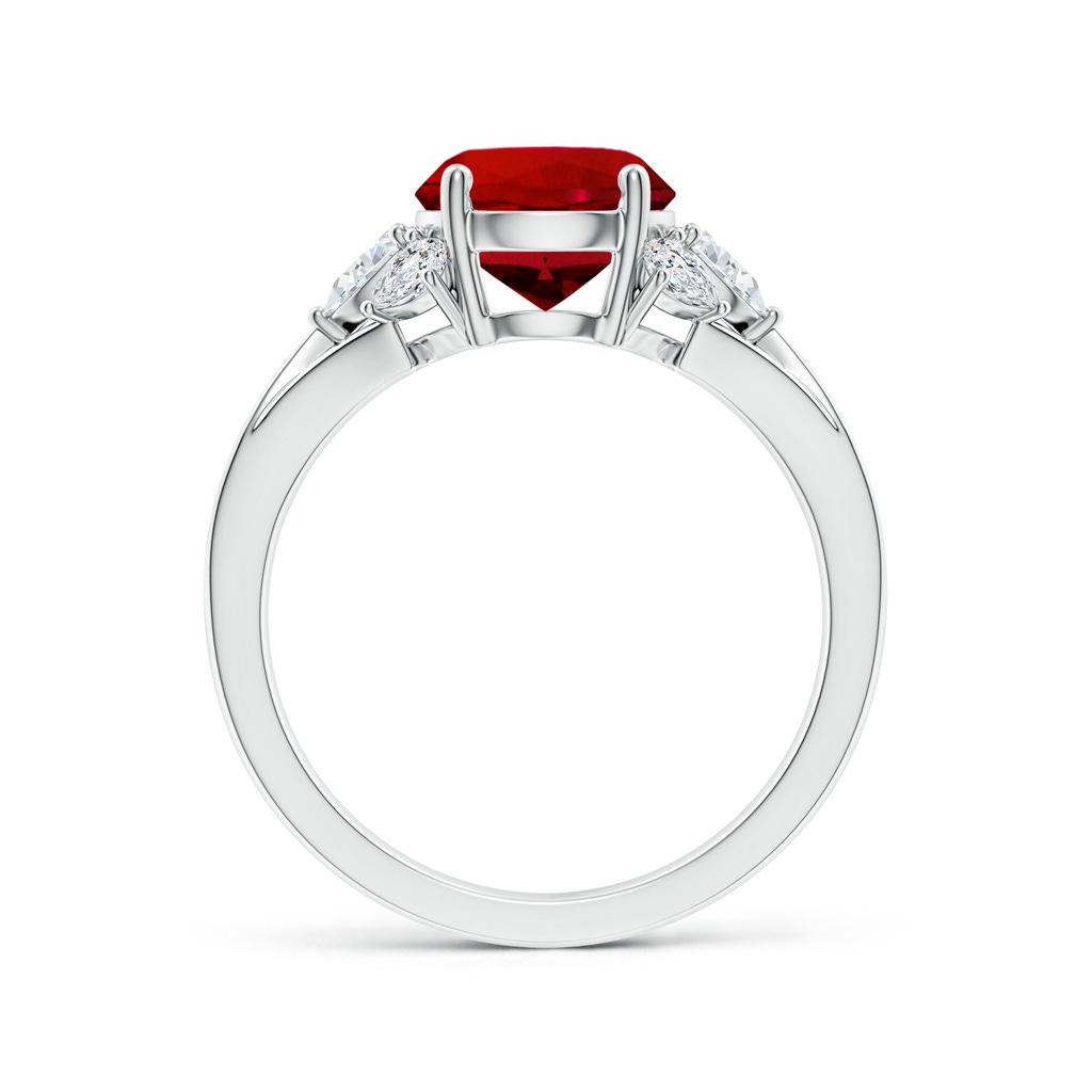 8mm Labgrown Lab-Grown Round Ruby Engagement Ring with Lab Pear Diamonds in White Gold Side 199