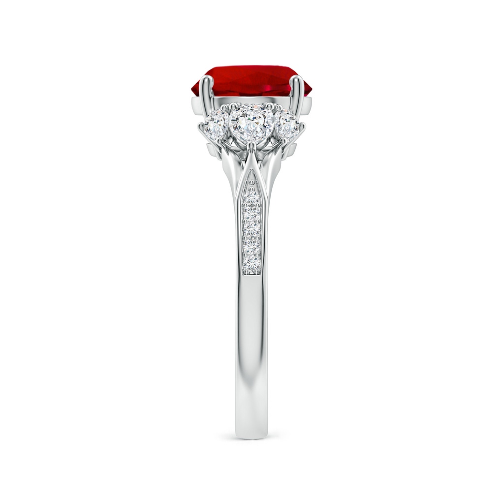 8mm Labgrown Lab-Grown Round Ruby Engagement Ring with Lab Pear Diamonds in White Gold Side 299