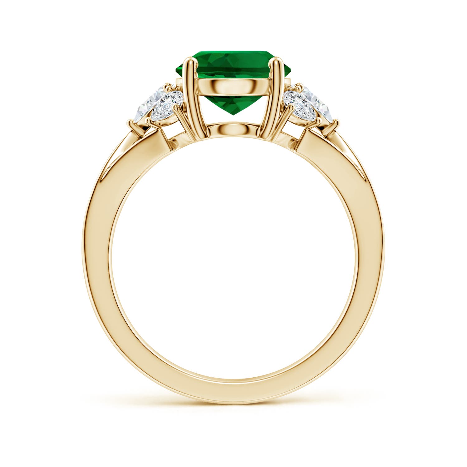 10x8mm Labgrown Lab-Grown Oval Emerald Engagement Ring with Lab Pear Diamonds in 18K Yellow Gold