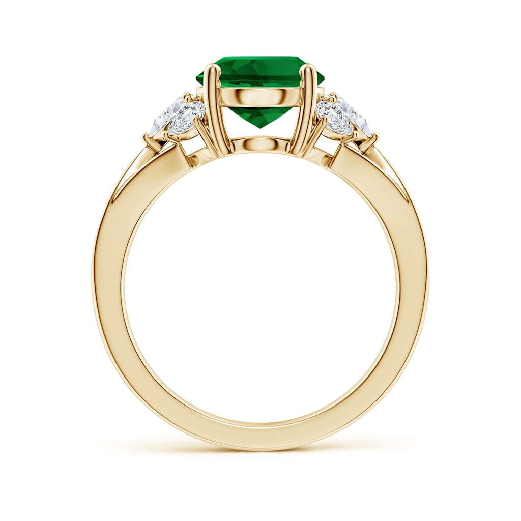 10x8mm Labgrown Lab-Grown Oval Emerald Engagement Ring with Lab Pear Diamonds in Yellow Gold - side 199