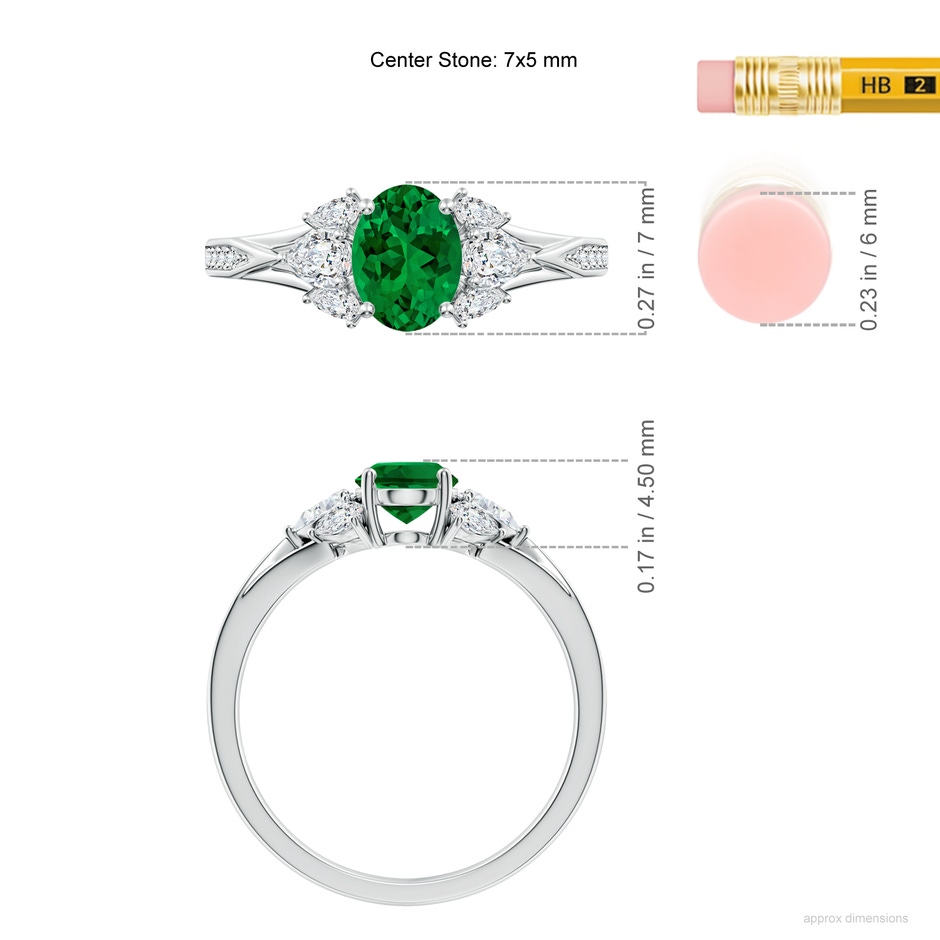 7x5mm Labgrown Lab-Grown Oval Emerald Engagement Ring with Lab Pear Diamonds in 9K White Gold ruler