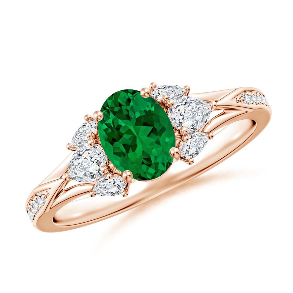 7x5mm Labgrown Lab-Grown Oval Emerald Engagement Ring with Lab Pear Diamonds in Rose Gold 