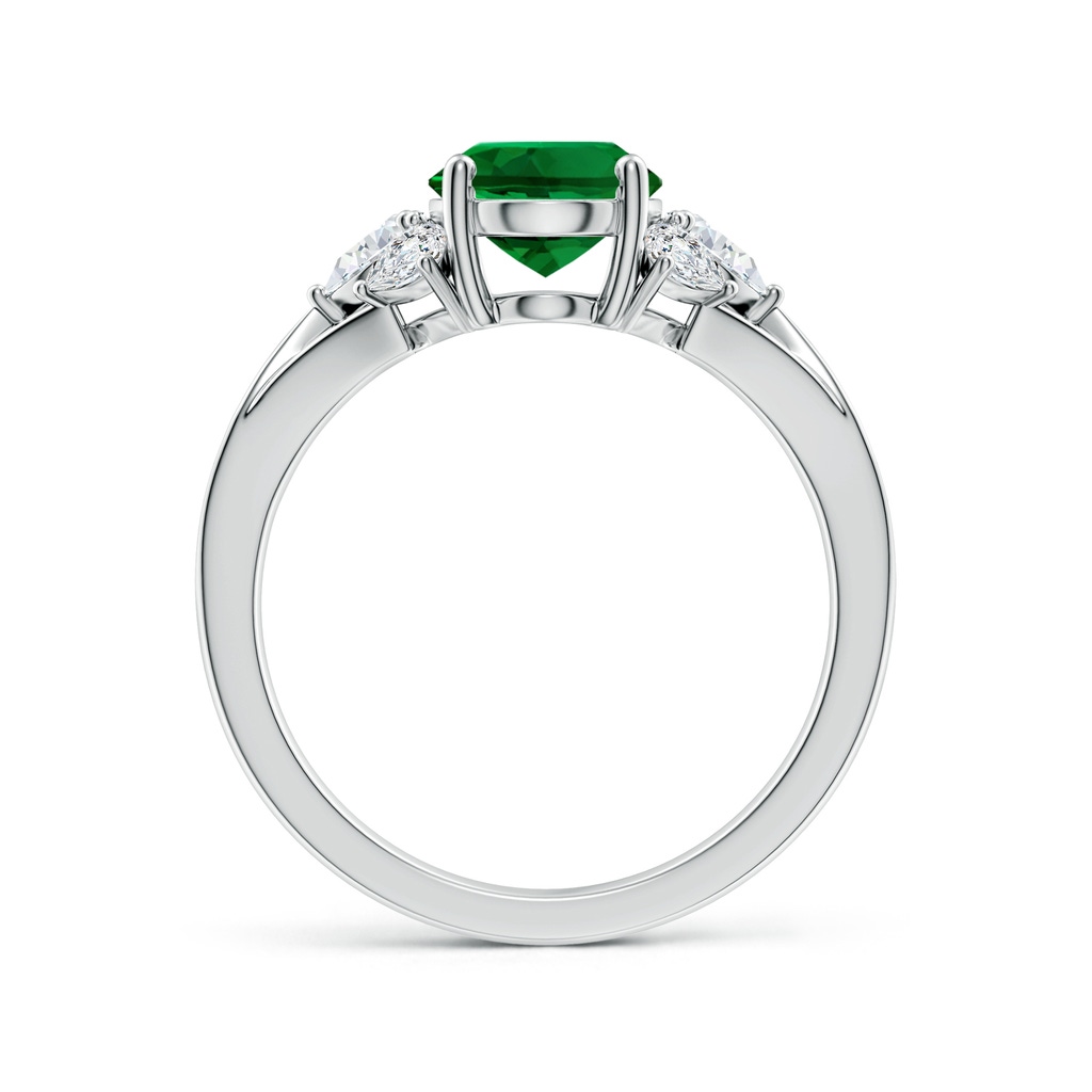 9x7mm Labgrown Lab-Grown Oval Emerald Engagement Ring with Lab Pear Diamonds in White Gold - side 199