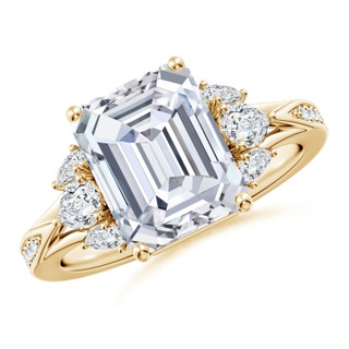 10x7mm FGVS Lab-Grown Emerald-Cut Diamond Engagement Ring with Pear Accents in Yellow Gold