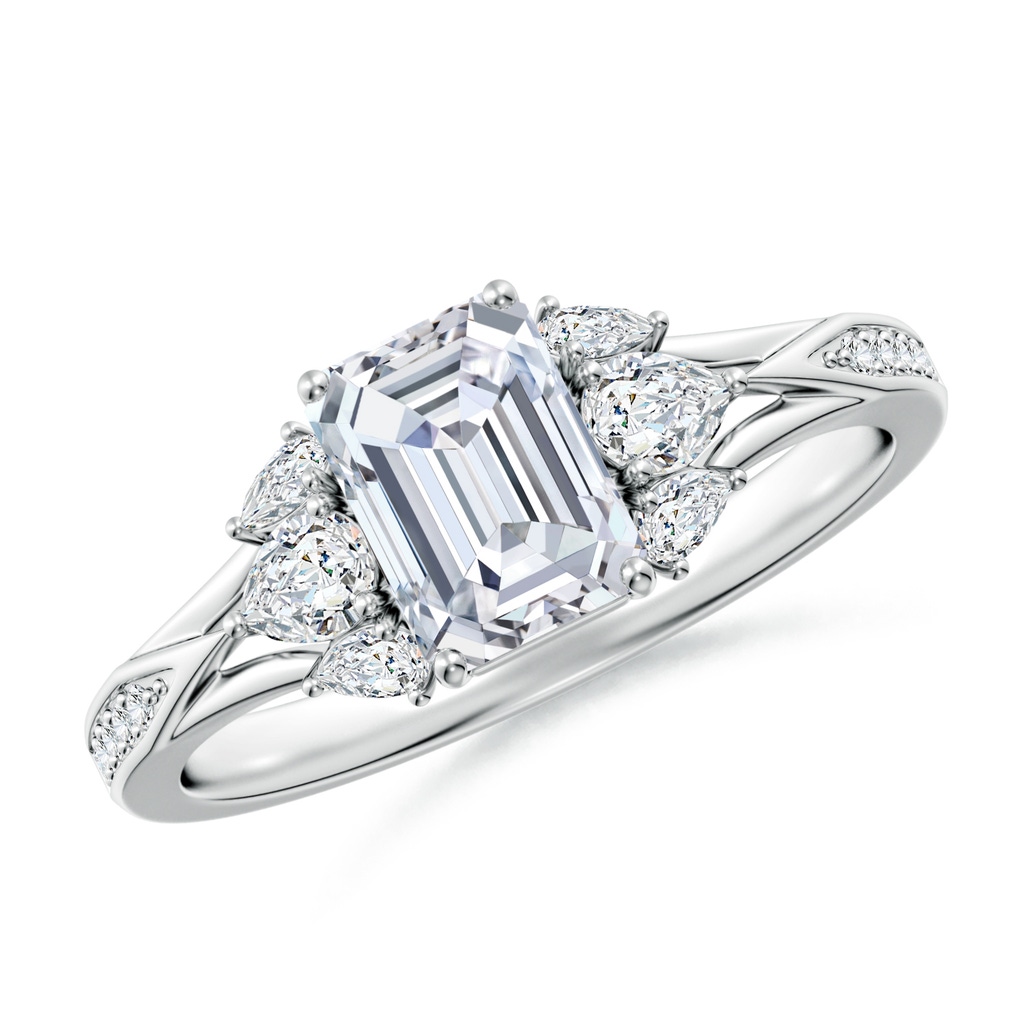 7x5mm FGVS Lab-Grown Emerald-Cut Diamond Engagement Ring with Pear Accents in White Gold