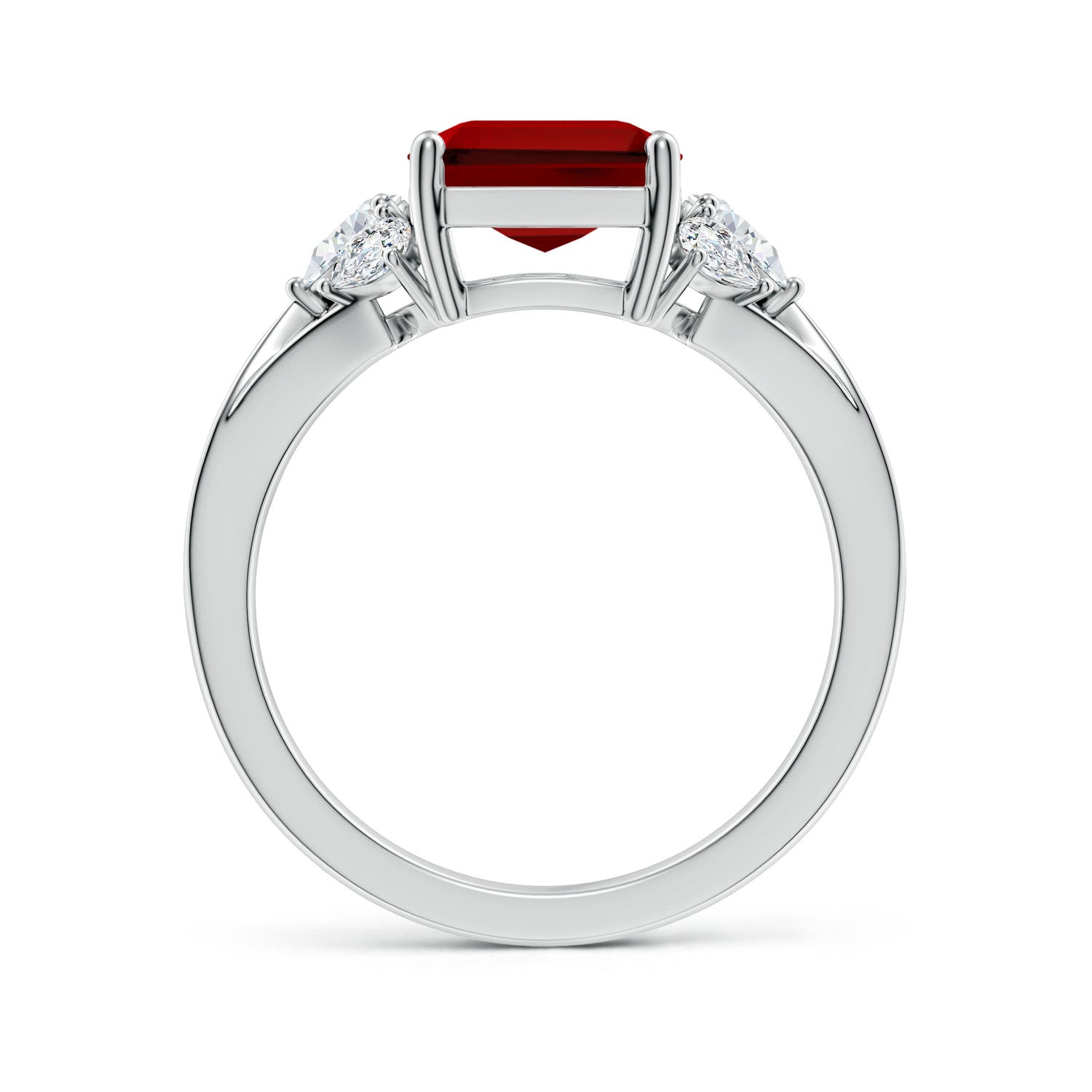 10x8mm Labgrown Lab-Grown Emerald-Cut Ruby Engagement Ring with Lab Pear Diamonds in 18K White Gold