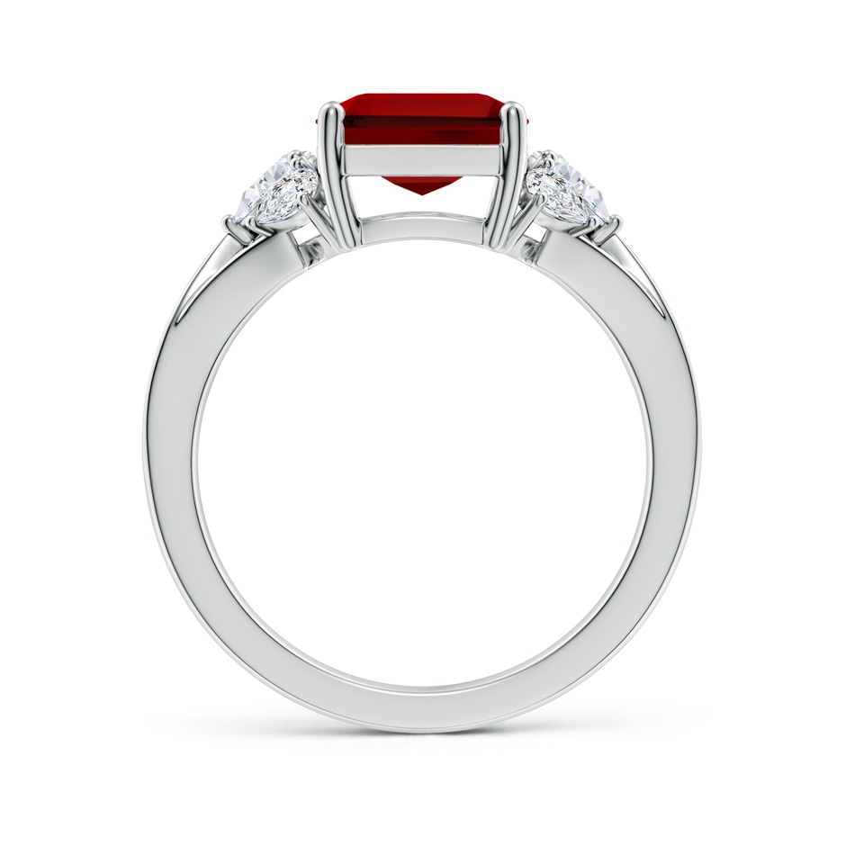10x8mm Labgrown Lab-Grown Emerald-Cut Ruby Engagement Ring with Lab Pear Diamonds in 18K White Gold side 199