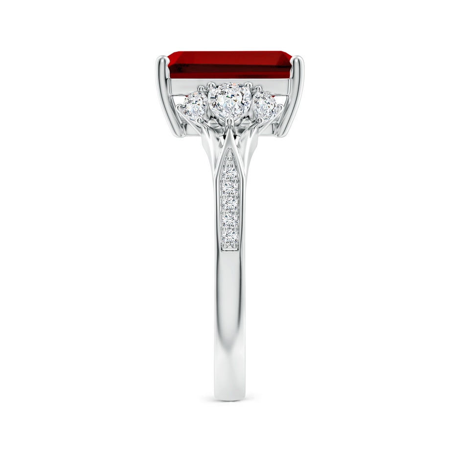 10x8mm Labgrown Lab-Grown Emerald-Cut Ruby Engagement Ring with Lab Pear Diamonds in 18K White Gold side 299