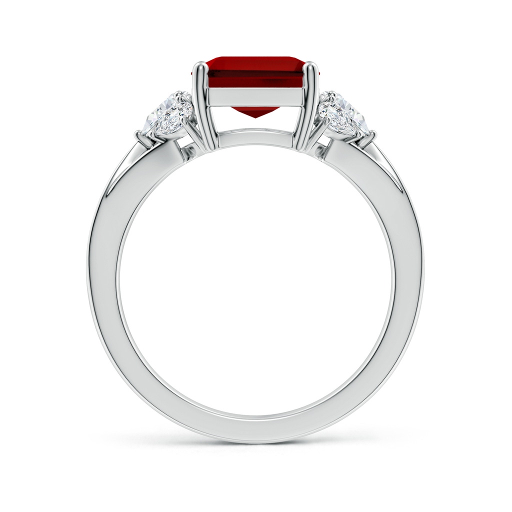 10x8mm Labgrown Lab-Grown Emerald-Cut Ruby Engagement Ring with Lab Pear Diamonds in P950 Platinum - side 199