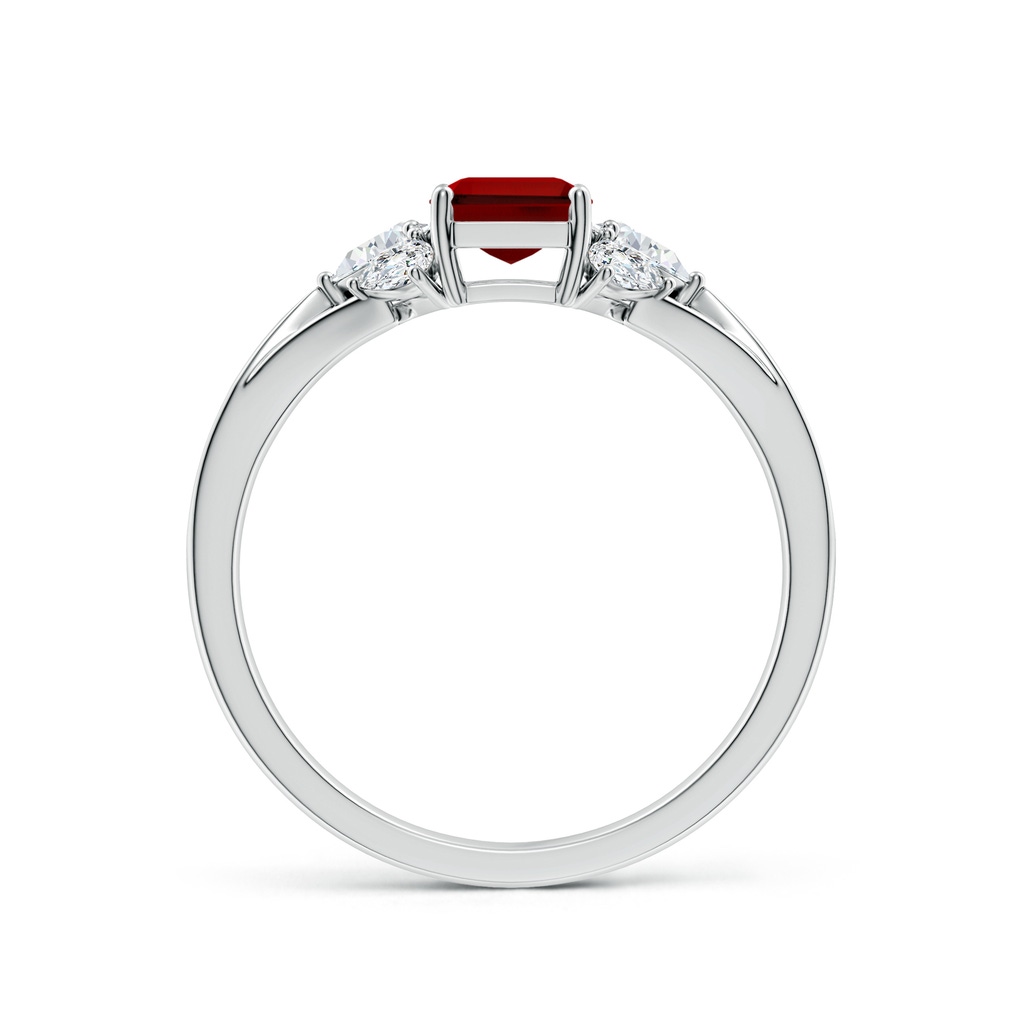 7x5mm Labgrown Lab-Grown Emerald-Cut Ruby Engagement Ring with Lab Pear Diamonds in White Gold - side 199