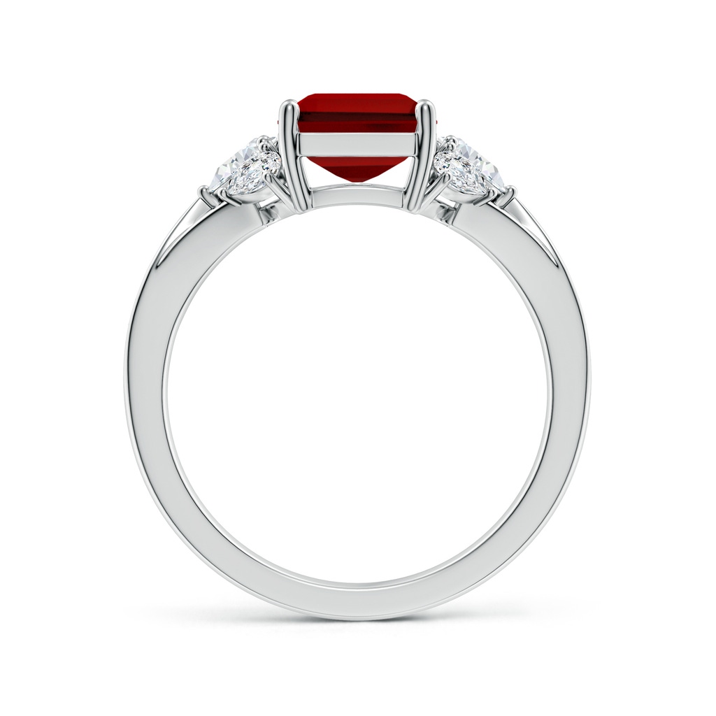 9x7mm Labgrown Lab-Grown Emerald-Cut Ruby Engagement Ring with Lab Pear Diamonds in White Gold Side 199