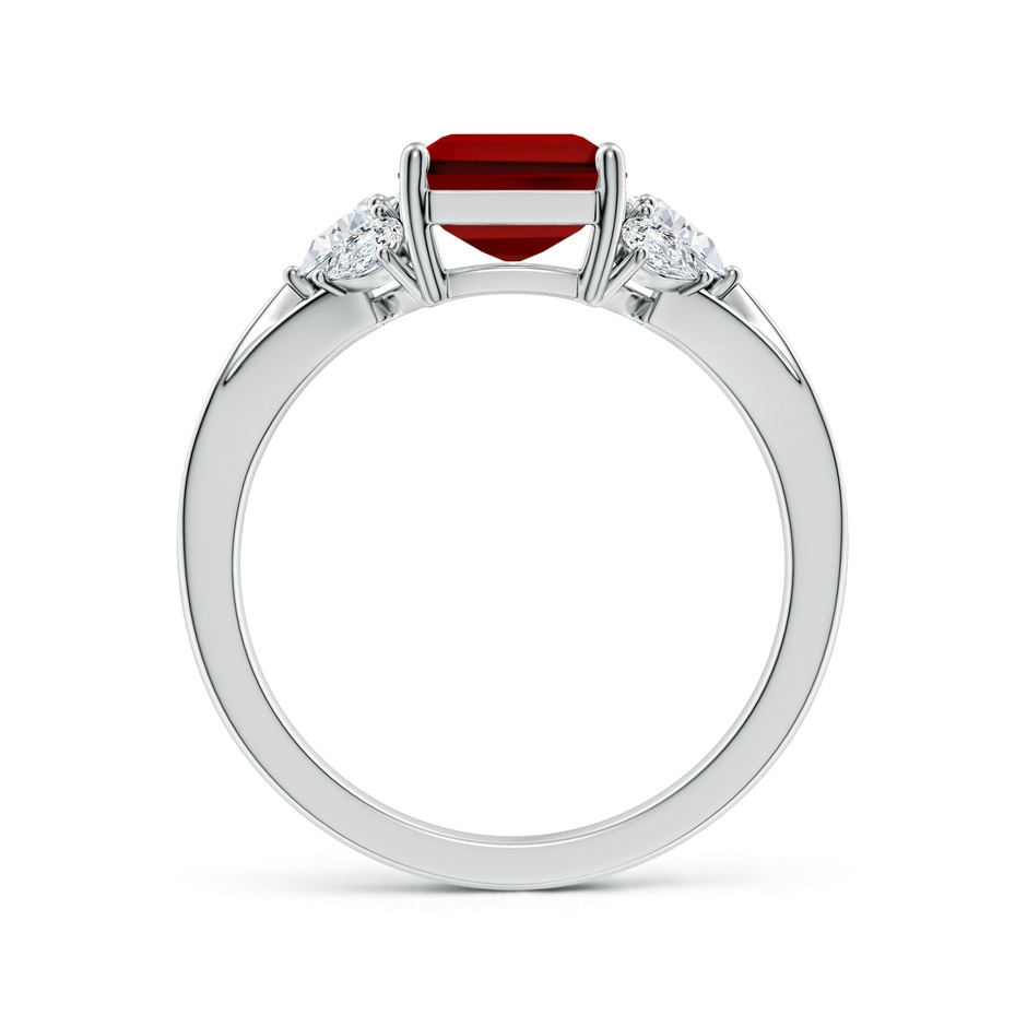 9x7mm Labgrown Lab-Grown Emerald-Cut Ruby Engagement Ring with Lab Pear Diamonds in White Gold side 199