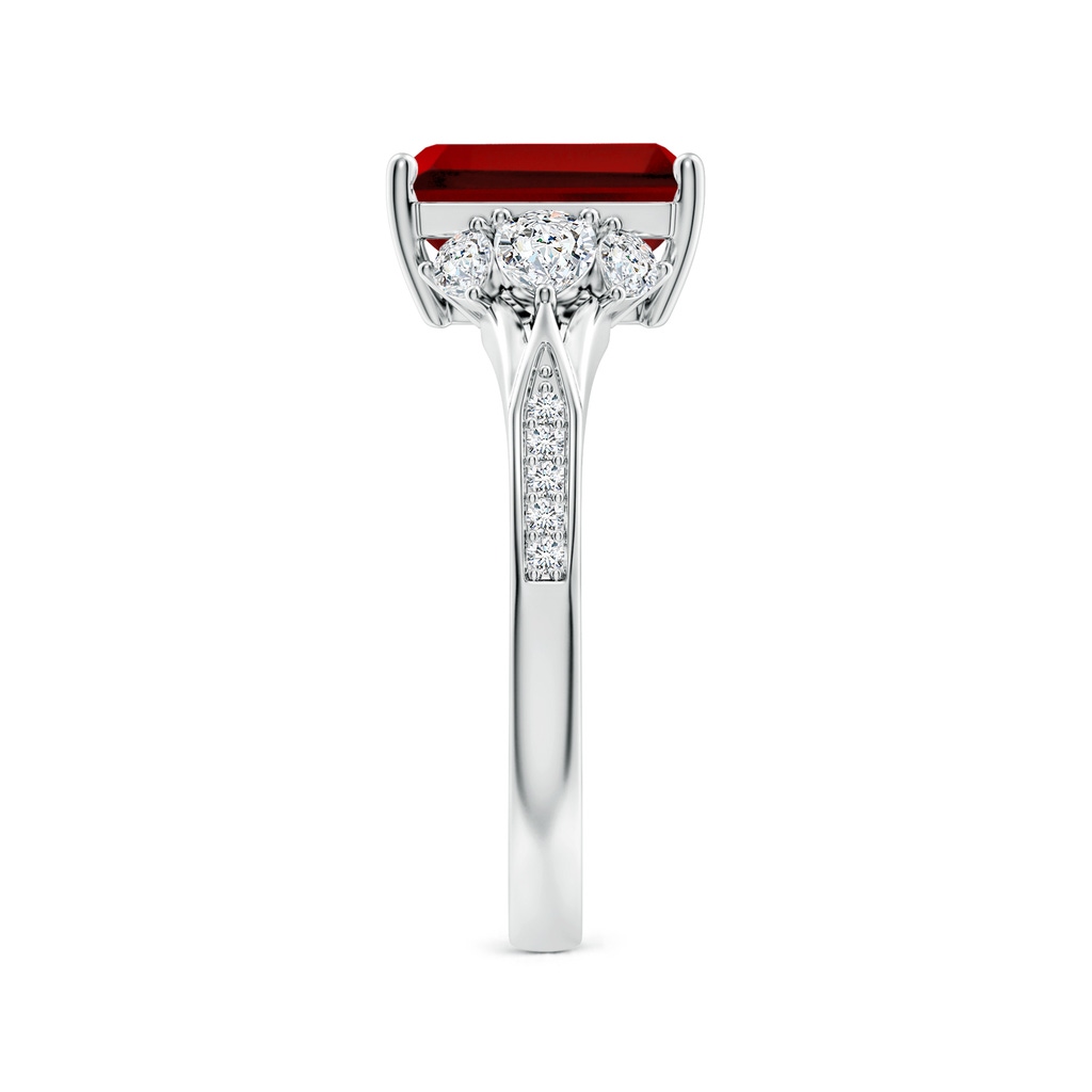 9x7mm Labgrown Lab-Grown Emerald-Cut Ruby Engagement Ring with Lab Pear Diamonds in White Gold Side 299