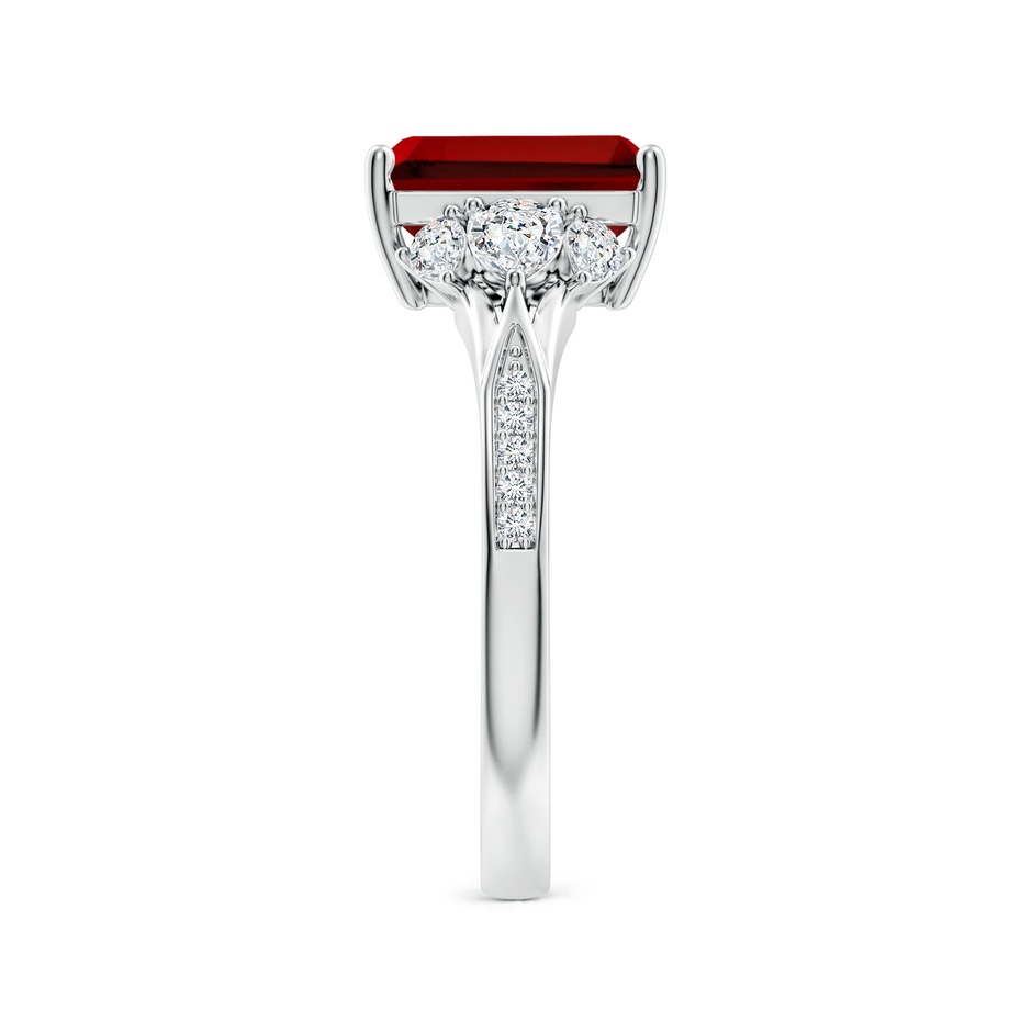 9x7mm Labgrown Lab-Grown Emerald-Cut Ruby Engagement Ring with Lab Pear Diamonds in White Gold side 299