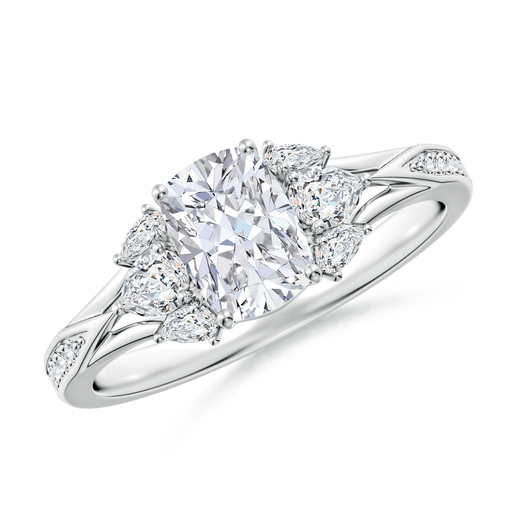 7x5mm FGVS Lab-Grown Cushion Rectangular Diamond Engagement Ring with Pear Accents in White Gold