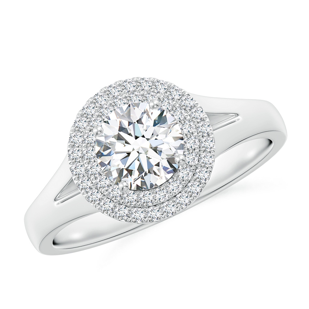 5.9mm FGVS Lab-Grown Round Diamond Double Halo Engagement Ring in 18K White Gold