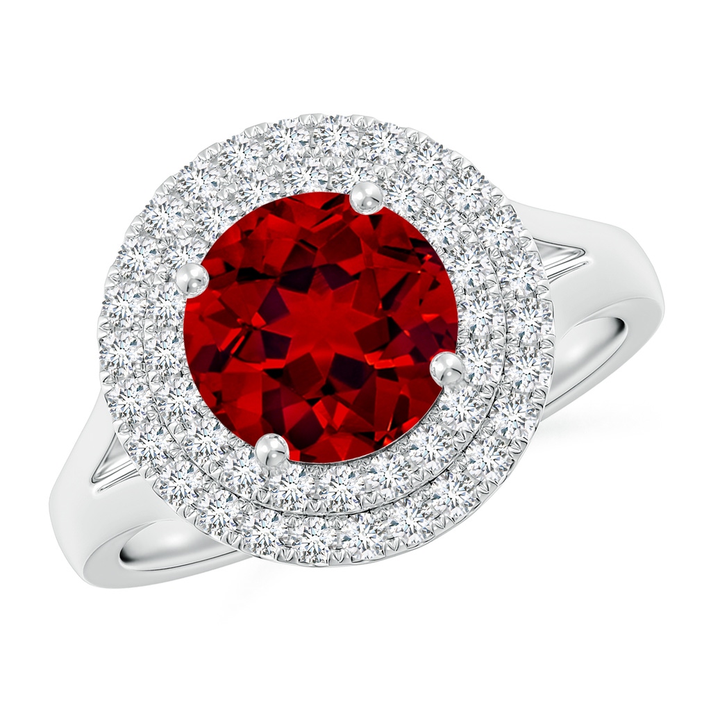 8mm Labgrown Lab-Grown Round Ruby Double Halo Engagement Ring in White Gold