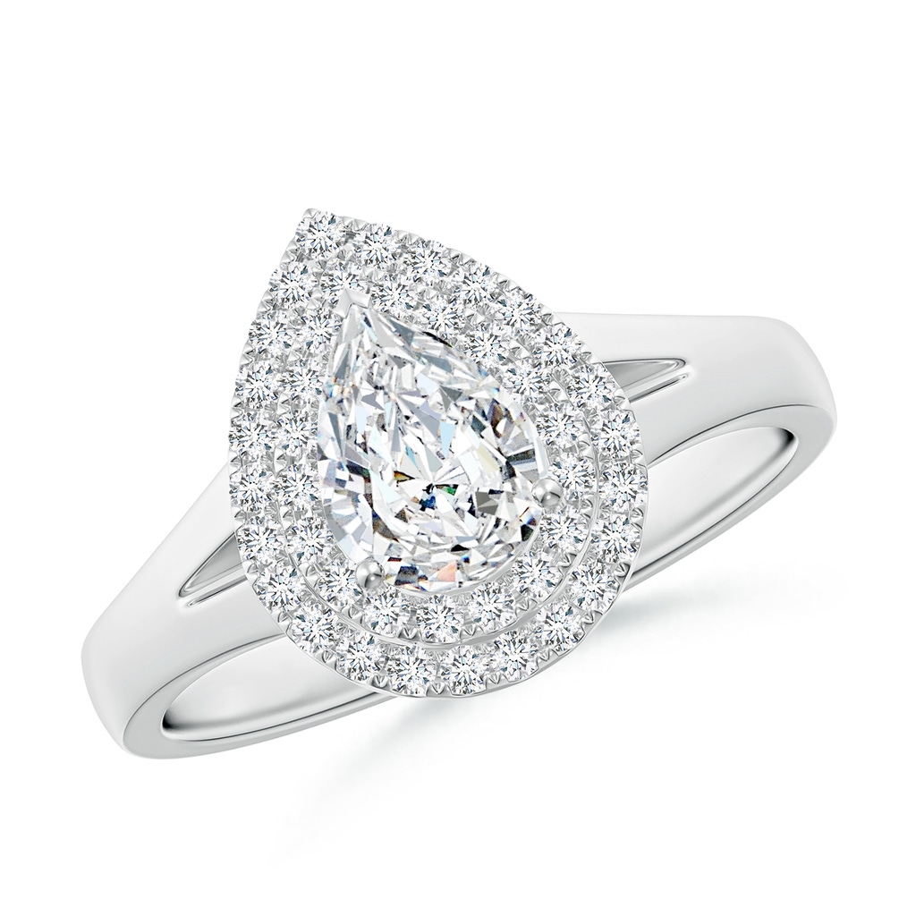 7x5mm FGVS Lab-Grown Pear-Shaped Diamond Double Halo Engagement Ring in White Gold