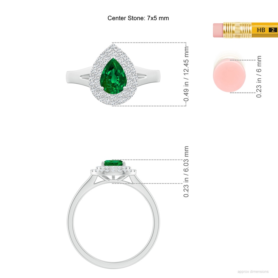 7x5mm Labgrown Lab-Grown Pear-Shaped Emerald Double Halo Engagement Ring in White Gold ruler