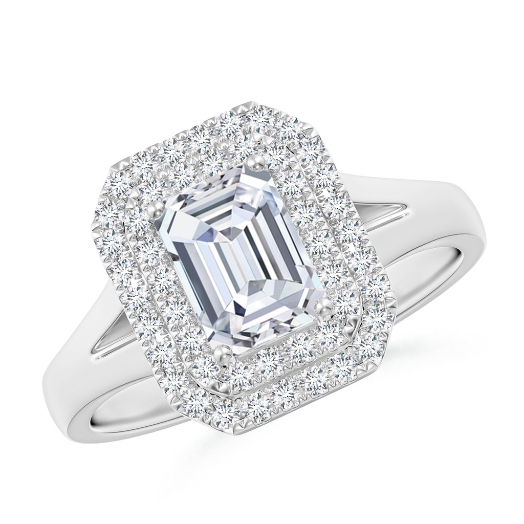 7x5mm FGVS Lab-Grown Emerald-Cut Diamond Double Halo Engagement Ring in White Gold