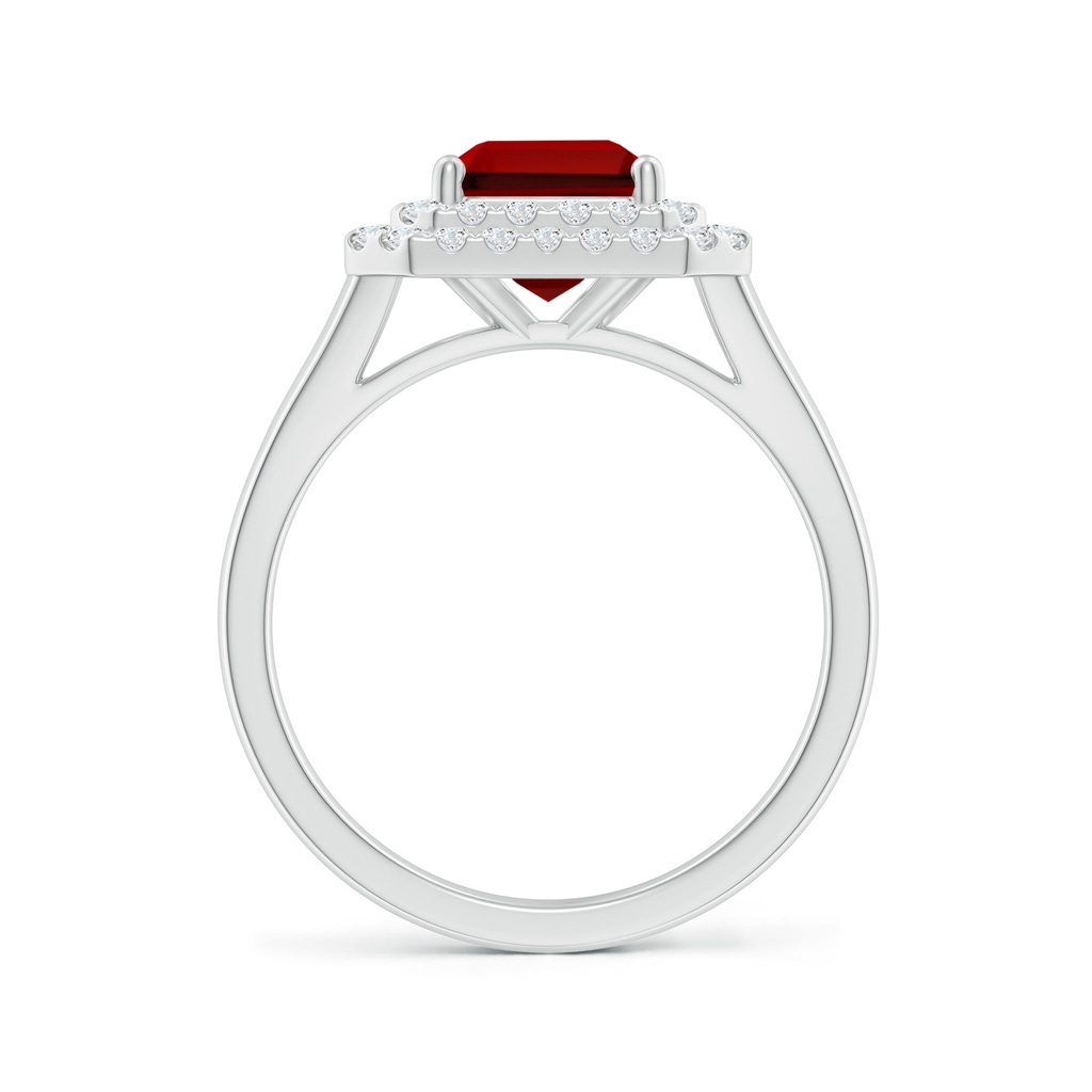 9x7mm Labgrown Lab-Grown Emerald-Cut Ruby Double Halo Engagement Ring in White Gold Side 199
