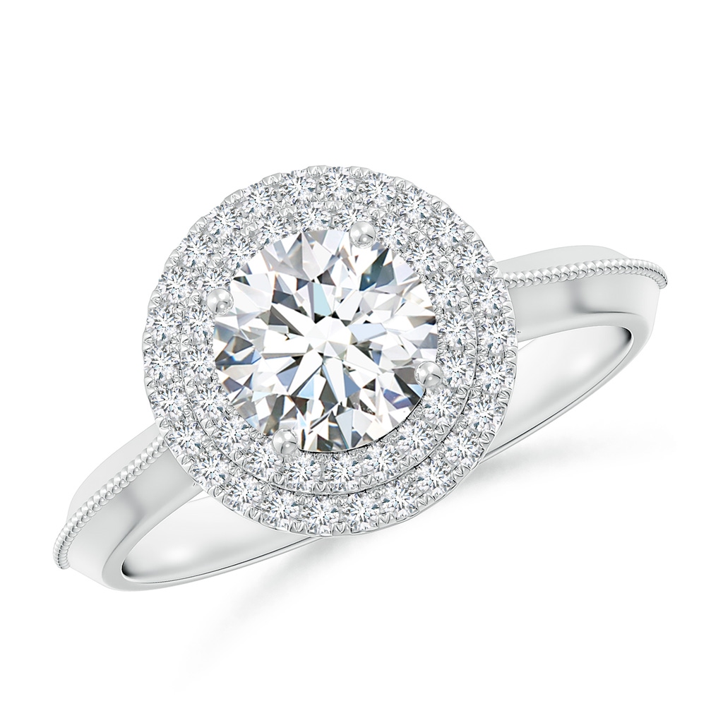 6.4mm FGVS Lab-Grown Vintage Inspired Round Diamond Double Halo Engagement Ring in White Gold