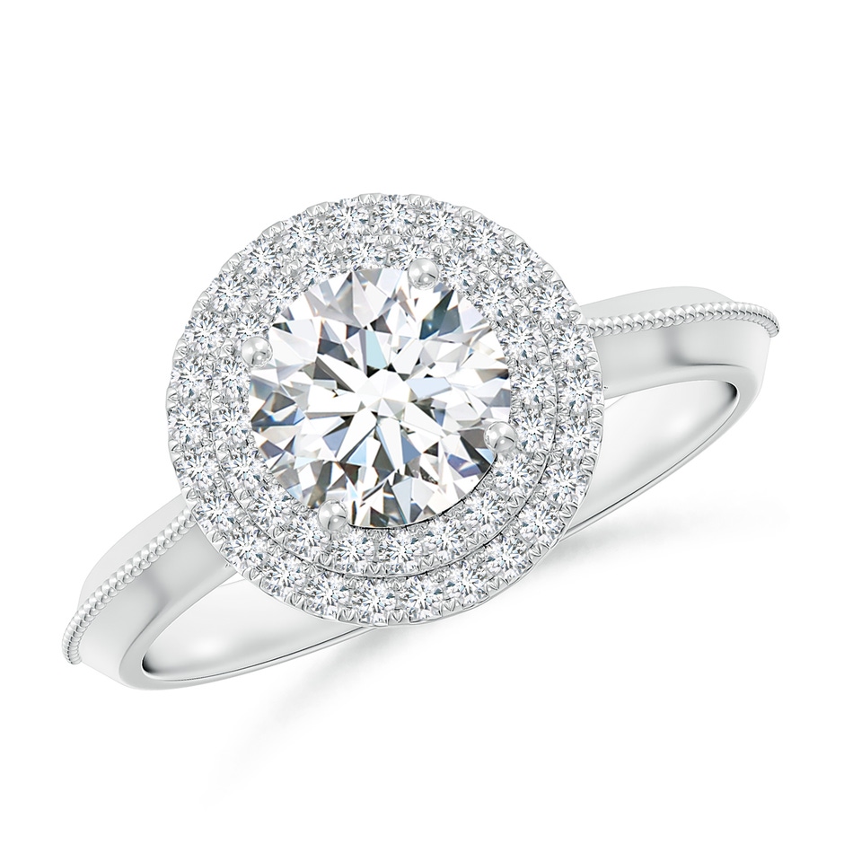 6.4mm FGVS Lab-Grown Vintage Inspired Round Diamond Double Halo Engagement Ring in White Gold 