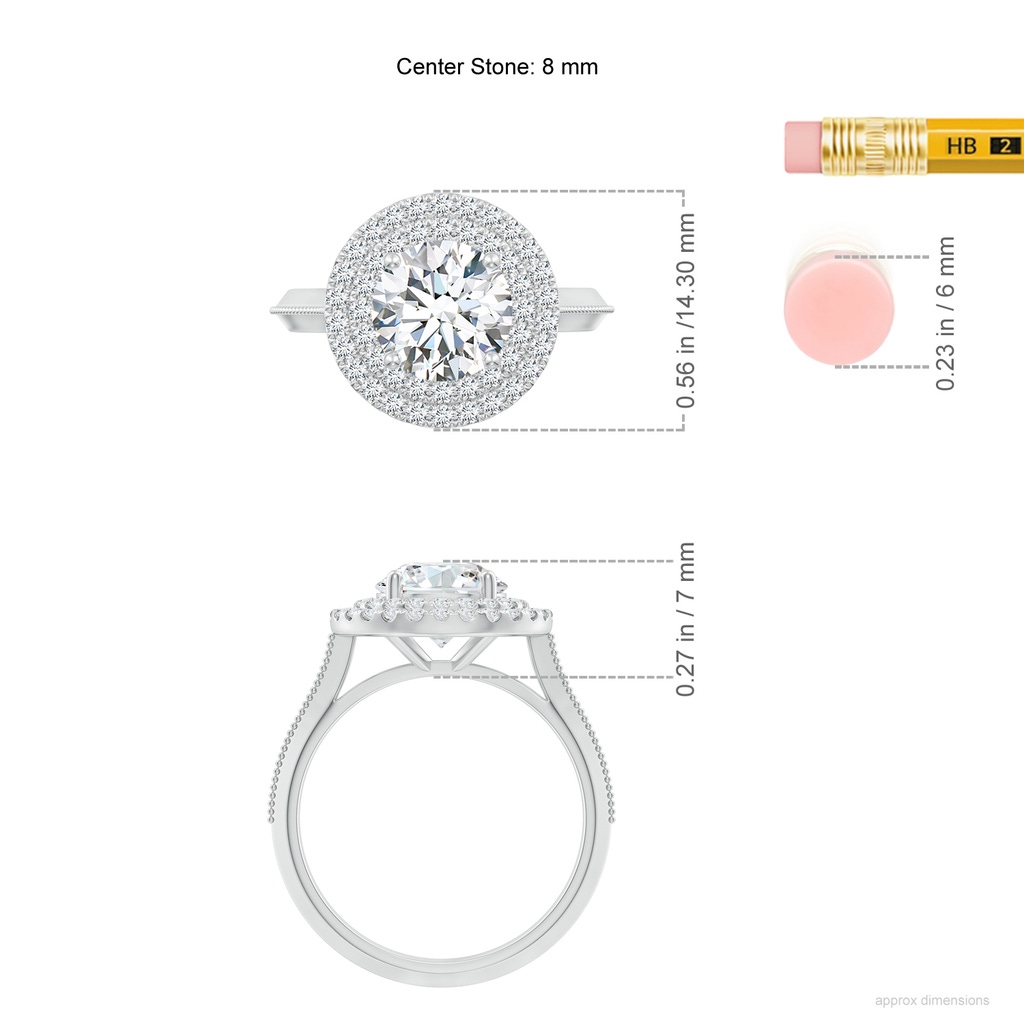 8mm FGVS Lab-Grown Vintage Inspired Round Diamond Double Halo Engagement Ring in White Gold ruler