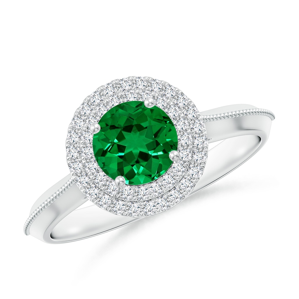 6mm Labgrown Lab-Grown Vintage Inspired Round Emerald Double Halo Engagement Ring in P950 Platinum