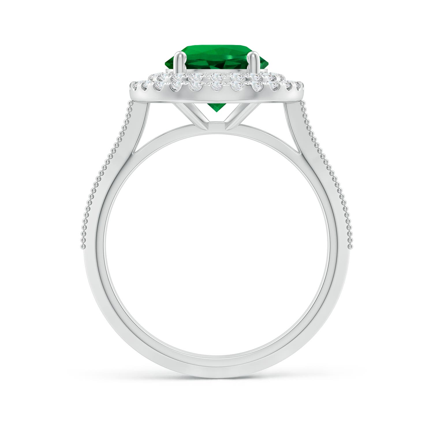 8mm Labgrown Lab-Grown Vintage Inspired Round Emerald Double Halo Engagement Ring in White Gold