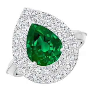 10x8mm Labgrown Lab-Grown Vintage Inspired Pear Emerald Double Halo Engagement Ring in P950 Platinum