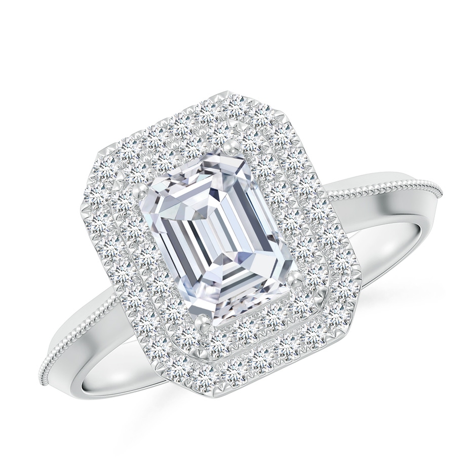 7x5mm FGVS Lab-Grown Vintage Inspired Emerald-Cut Diamond Double Halo Engagement Ring in White Gold 