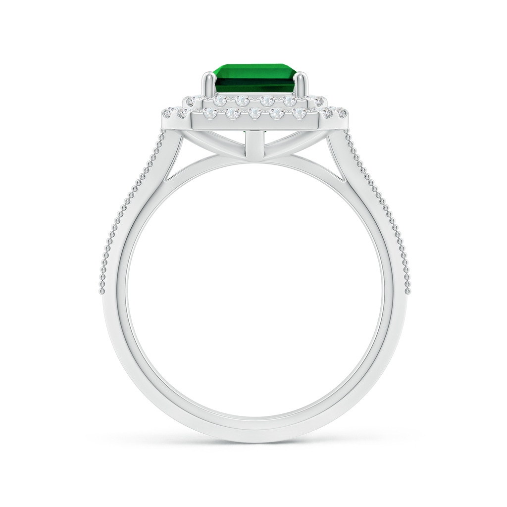 9x7mm Labgrown Lab-Grown Vintage Inspired Emerald-Cut Emerald Double Halo Engagement Ring in White Gold Side 199