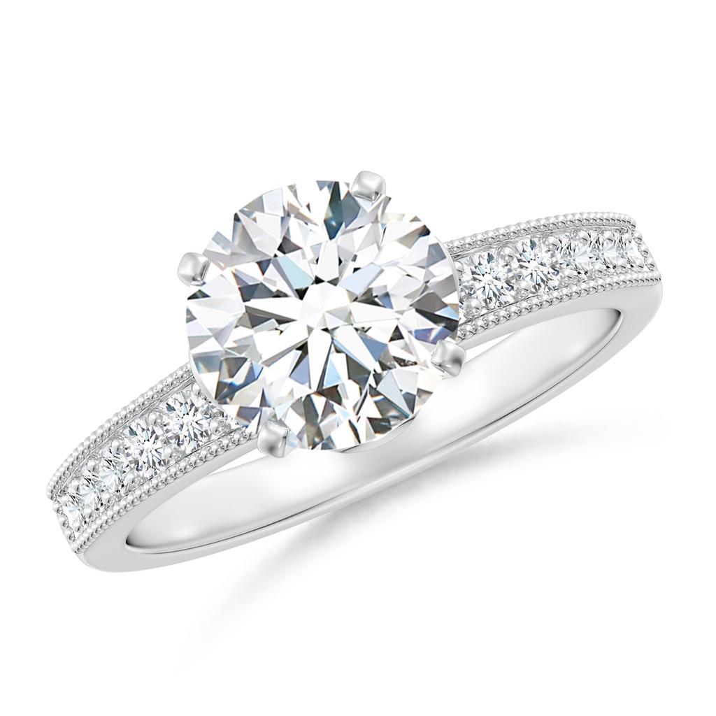 8mm FGVS Lab-Grown Vintage Style Round Diamond Engagement Ring with Accents in White Gold 
