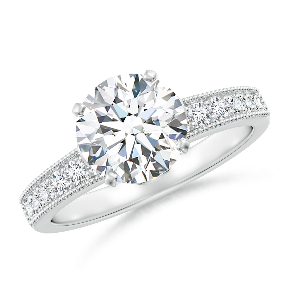 8mm FGVS Lab-Grown Vintage Style Round Diamond Engagement Ring with Accents in White Gold