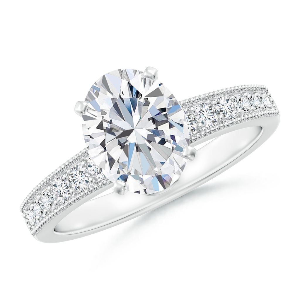 9x7mm FGVS Lab-Grown Vintage Style Oval Diamond Engagement Ring with Accents in White Gold