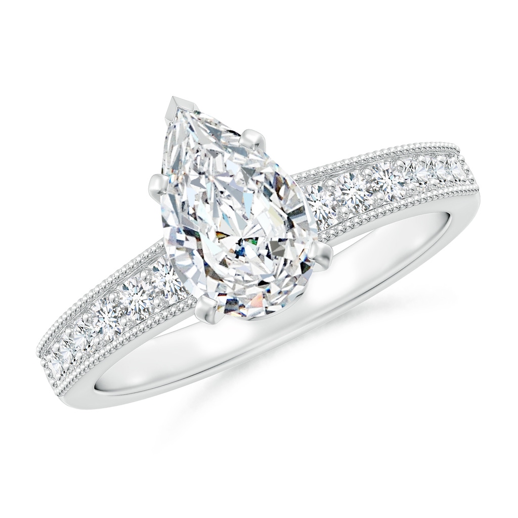 9.5x6mm FGVS Lab-Grown Vintage Style Pear-Shaped Diamond Engagement Ring with Accents in White Gold 