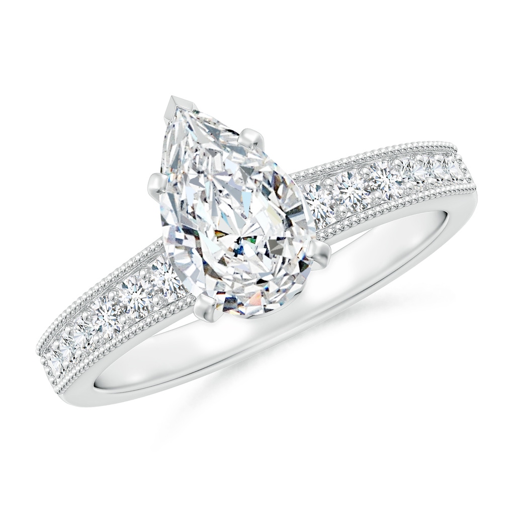 9.5x6mm FGVS Lab-Grown Vintage Style Pear-Shaped Diamond Engagement Ring with Accents in White Gold