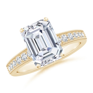 10x7mm FGVS Lab-Grown Vintage Style Emerald-Cut Diamond Engagement Ring with Accents in Yellow Gold