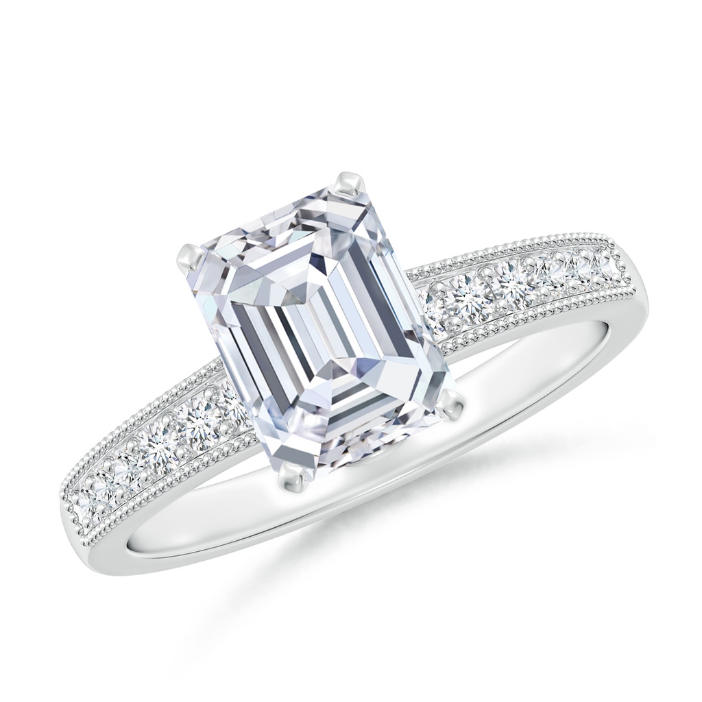 8x6mm FGVS Lab-Grown Vintage Style Emerald-Cut Diamond Engagement Ring with Accents in White Gold