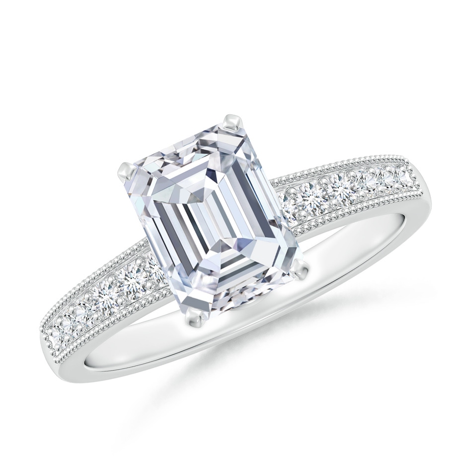 8x6mm FGVS Lab-Grown Vintage Style Emerald-Cut Diamond Engagement Ring with Accents in White Gold 