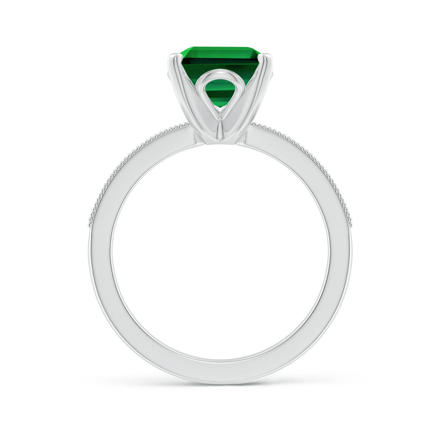 10x8mm Labgrown Lab-Grown Vintage Style Emerald-Cut Emerald Engagement Ring with Accents in 18K White Gold
