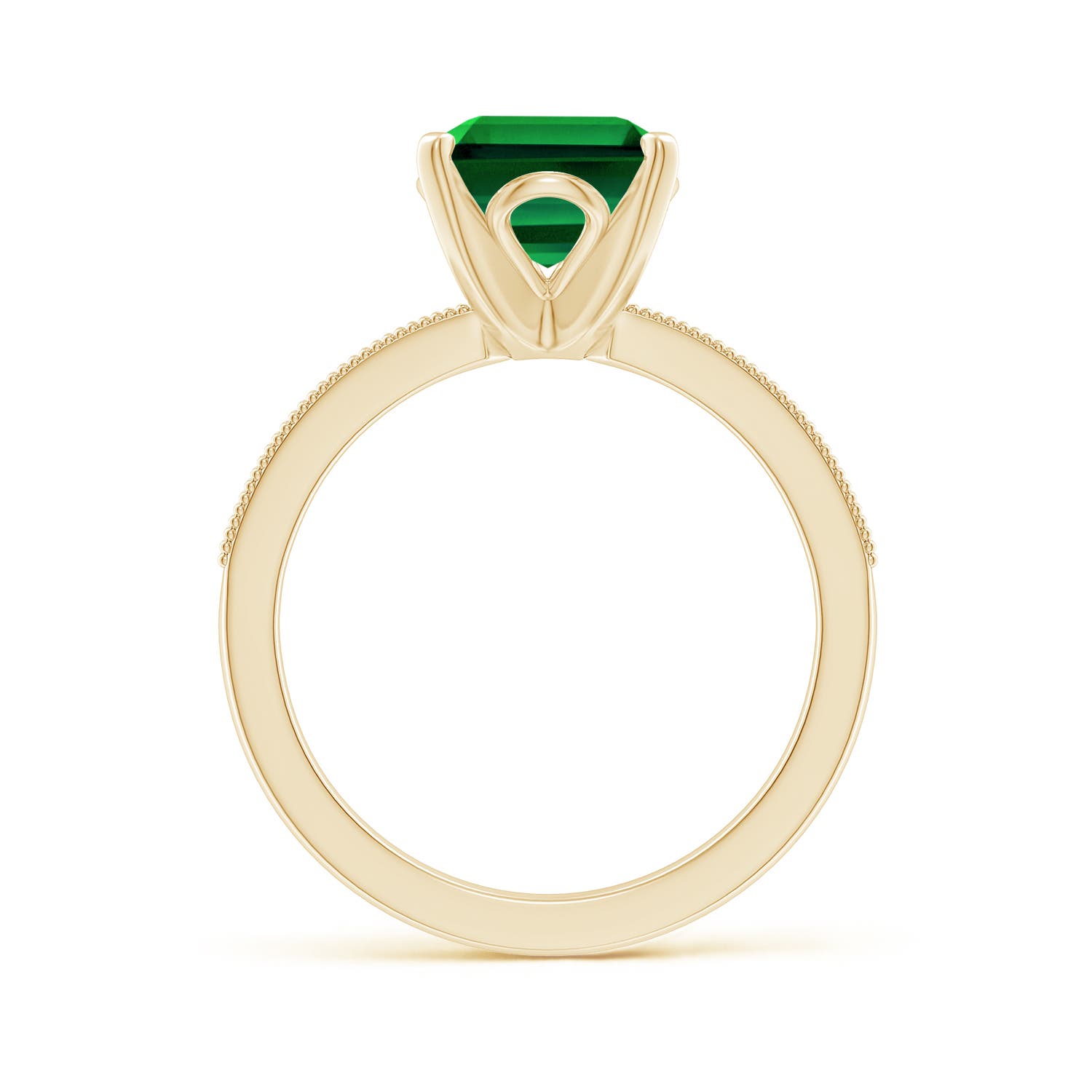 10x8mm Labgrown Lab-Grown Vintage Style Emerald-Cut Emerald Engagement Ring with Accents in 18K Yellow Gold
