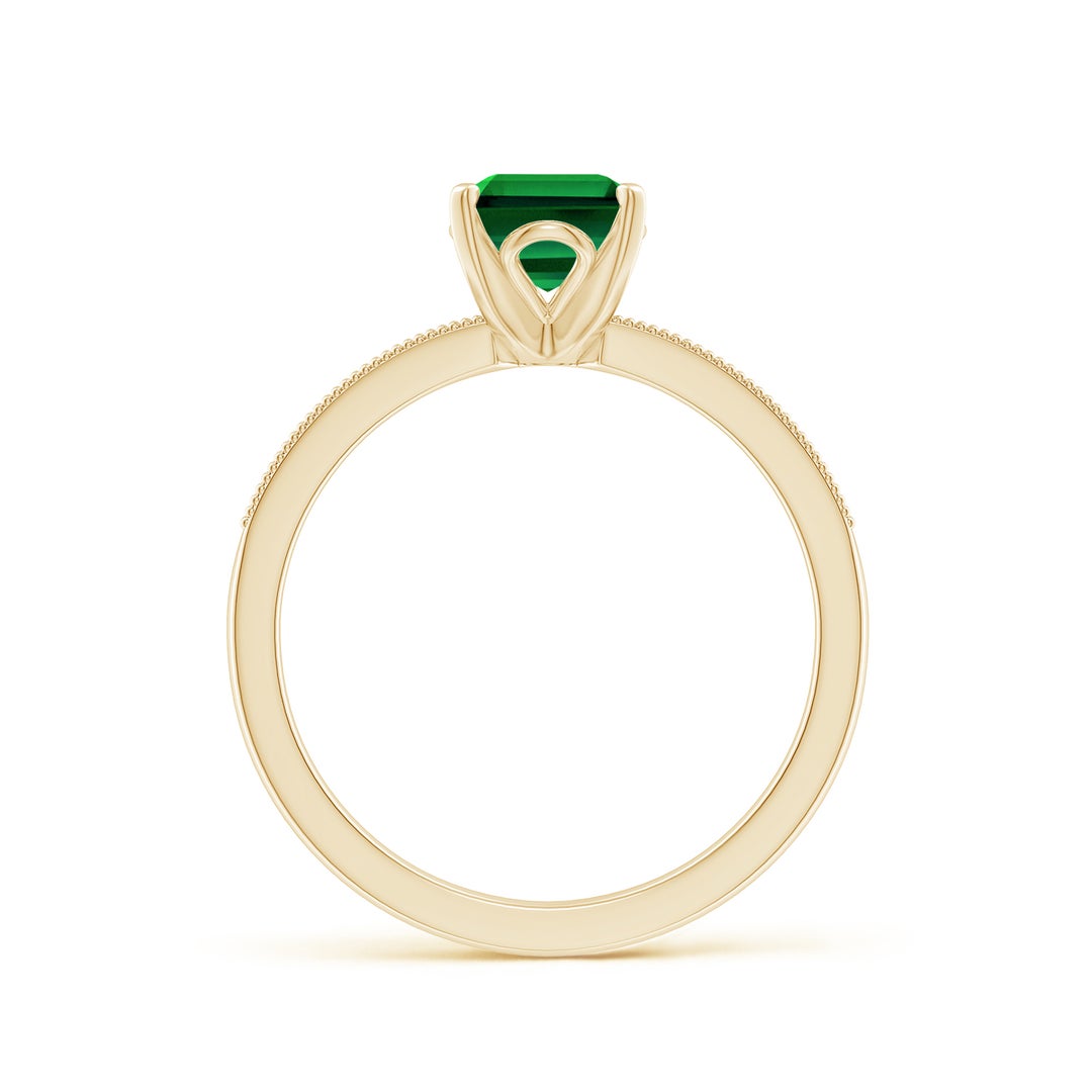 8x6mm Labgrown Lab-Grown Vintage Style Emerald-Cut Emerald Engagement Ring with Accents in 18K Yellow Gold - side 2