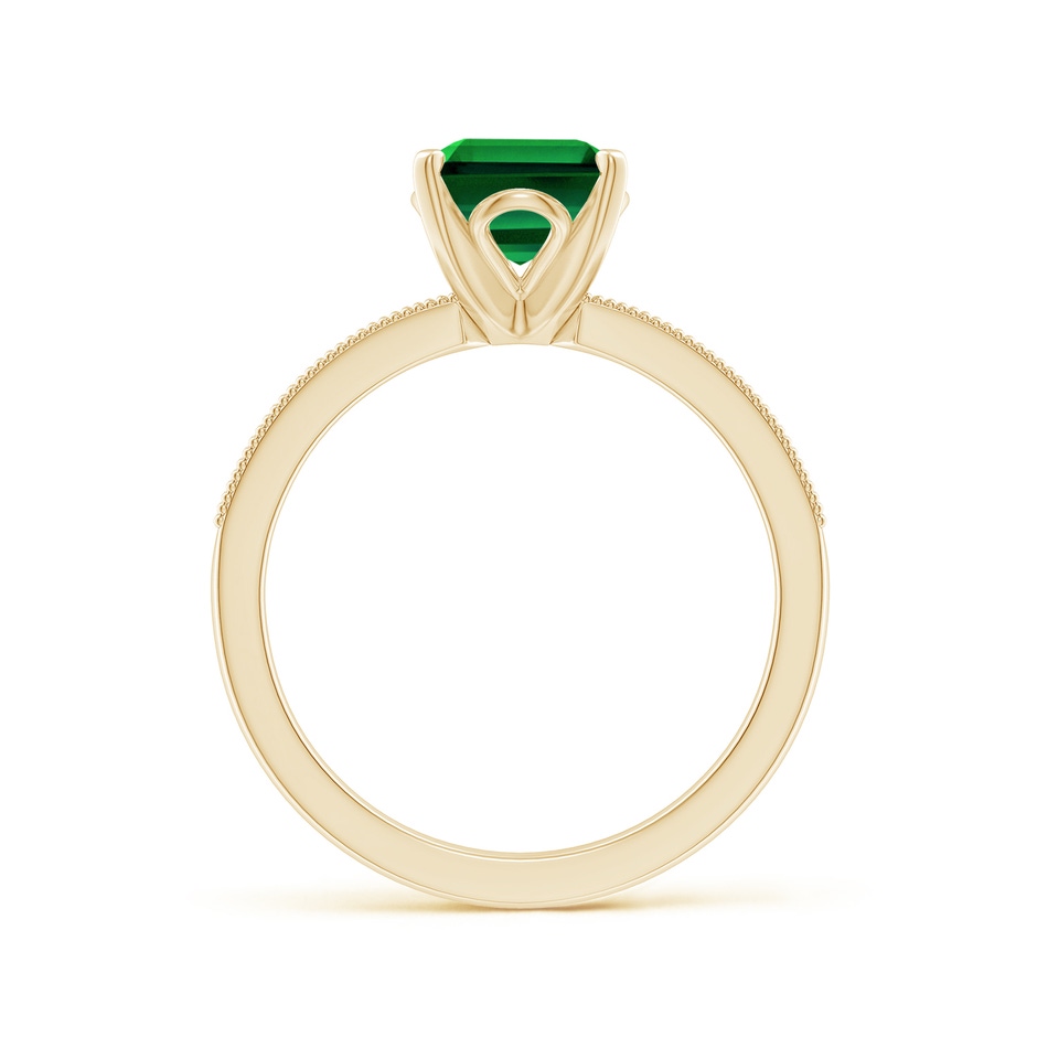 9x7mm Labgrown Lab-Grown Vintage Style Emerald-Cut Emerald Engagement Ring with Accents in 18K Yellow Gold side 199