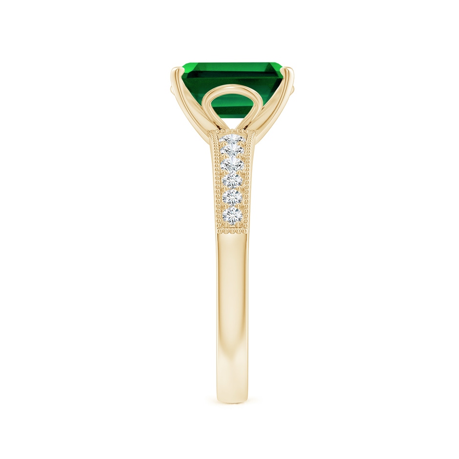 9x7mm Labgrown Lab-Grown Vintage Style Emerald-Cut Emerald Engagement Ring with Accents in 18K Yellow Gold side 299