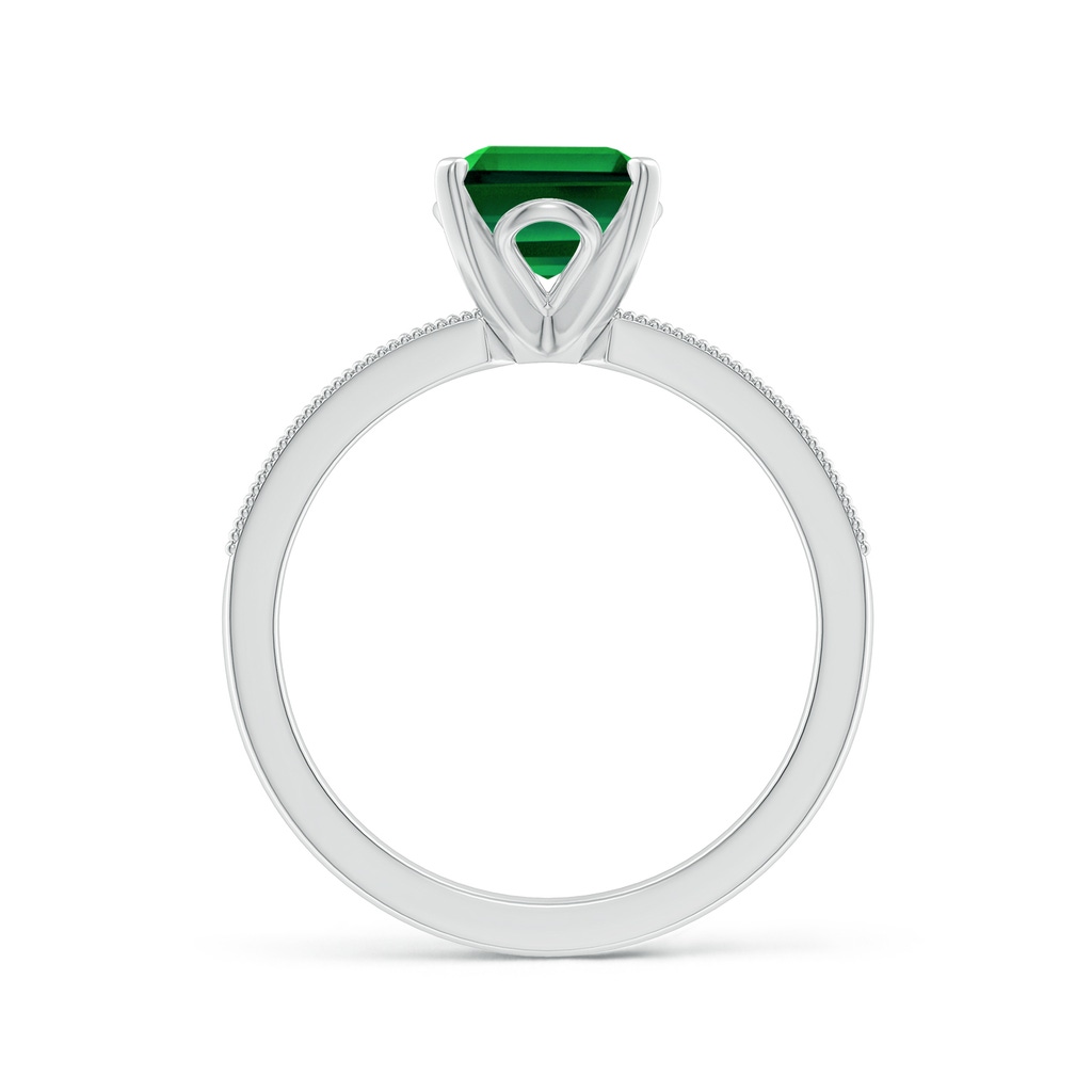 9x7mm Labgrown Lab-Grown Vintage Style Emerald-Cut Emerald Engagement Ring with Accents in White Gold Side 199