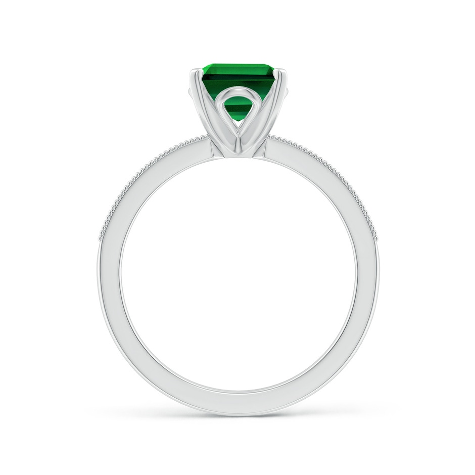 9x7mm Labgrown Lab-Grown Vintage Style Emerald-Cut Emerald Engagement Ring with Accents in White Gold side 199