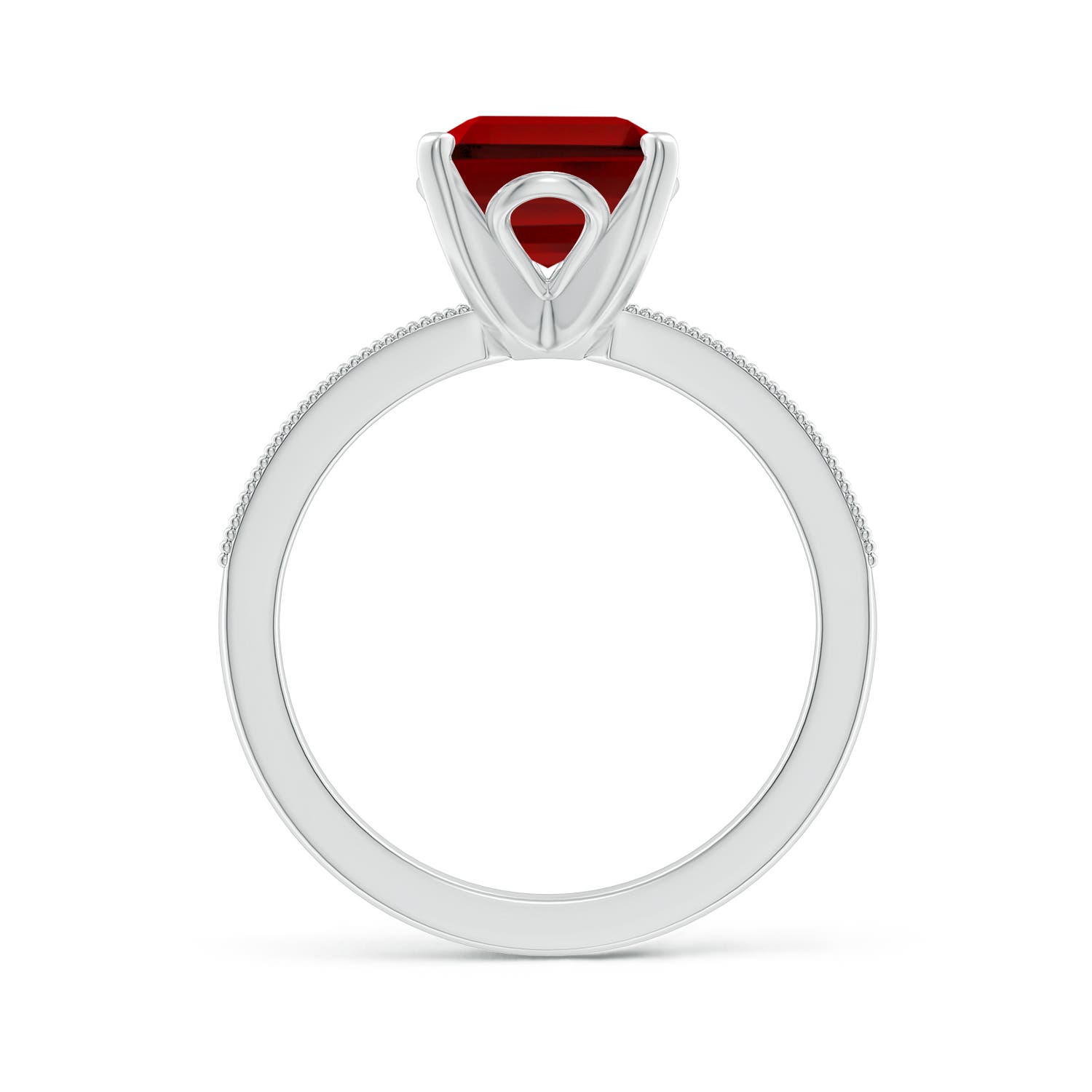 10x8mm Labgrown Lab-Grown Vintage Style Emerald-Cut Ruby Engagement Ring with Accents in 18K White Gold