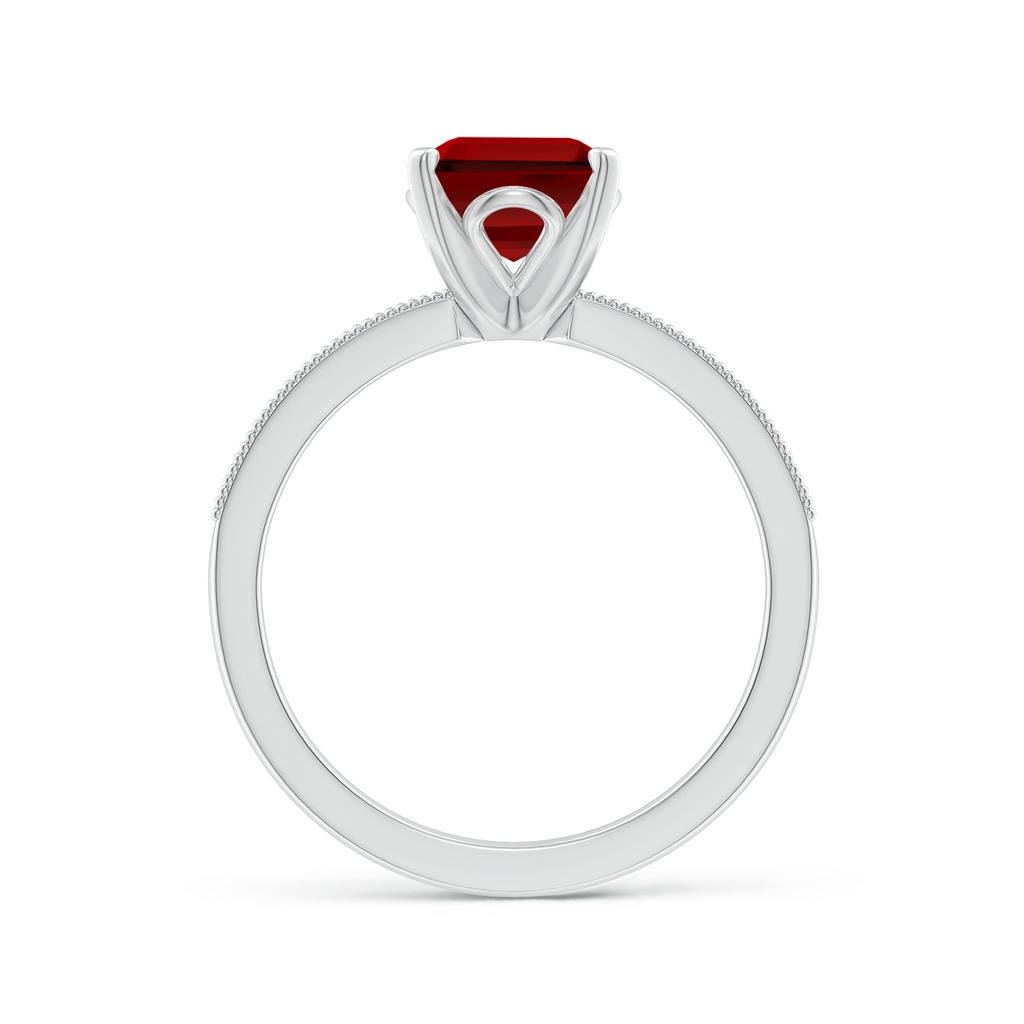 9x7mm Labgrown Lab-Grown Vintage Style Emerald-Cut Ruby Engagement Ring with Accents in White Gold Side 199